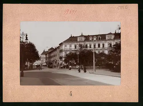 Fotografie Brück & Sohn Meissen, Ansicht Zwickau, Strassenbahn in der Reichenbacher Strasse am Hotel Deutscher Kaiser