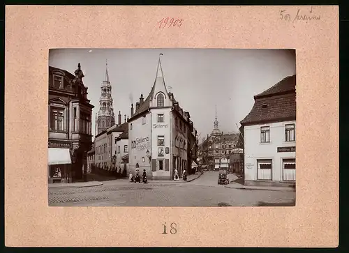Fotografie Brück & Sohn Meissen, Ansicht Zwickau, Blick in die Münzstrasse mit Seilerei und Geschäft Zimmermann, Gasthof