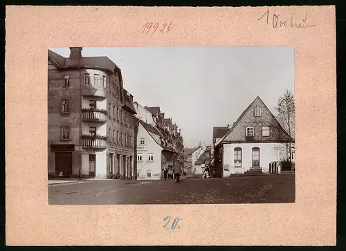 Fotografie Brück & Sohn Meissen, Ansicht Olbernhau, Blick in die Innere Grüntaler Strasse, Geschäfte Bern. Oberst, Kabel