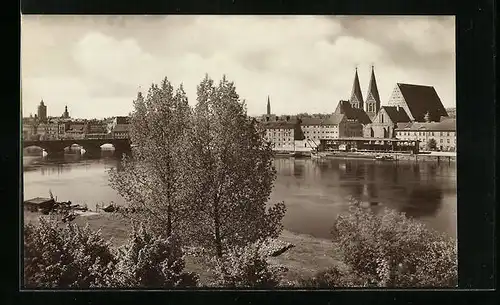AK Frankfurt a. O., Ortsansicht mit Flusspartie
