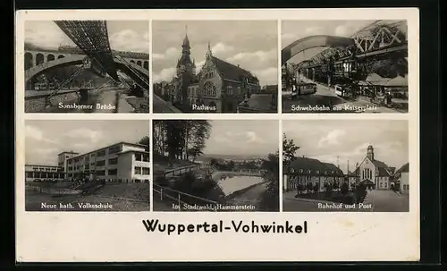 AK Wuppertal-Vohwinkel, Ortsansicht mit Rathaus und Sonnborner Brücke