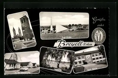 AK Breyell, Ortsansicht mit Markt und Evgl. Kirche