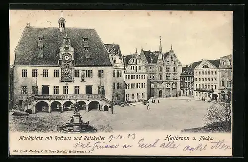 AK Heilbronn a. Neckar, Marktplatz mit Rathaus und Ratskeller