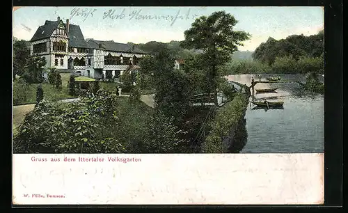 AK Ittertal, Volksgarten mit Ruderbooten auf dem Bach