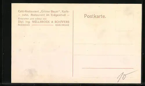AK Karlsruhe, Cafe-Restaurant Grüner Baum - Innenansicht mit Registrierkasse