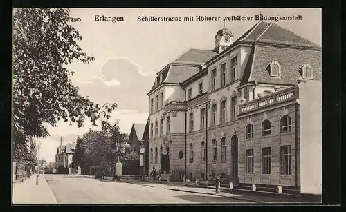 AK Erlangen, Schillerstrasse mit Höherer weiblicher Bildungsanstalt