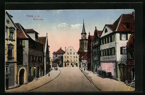 AK Fürth i. B., Partie am Marktplatz mit Blick auf Kirchturm
