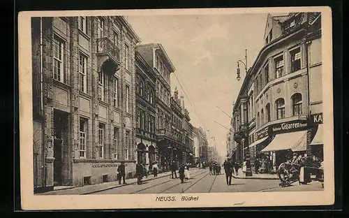 AK Neuss, Partie an der Strasse Büchel, mit Passanten und Geschäften