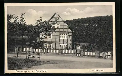 AK Brunskappel im Sauerland, Hotel Haus Dachsbau in der Strassenansicht