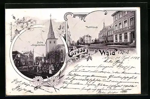 AK Wald i. Rhld., Kirche, Kriegerdenkmal und Rathaus