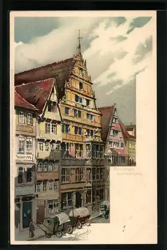 Künstler-AK Otto Hammel: Hannover, Leibnizhaus mit Kutschen