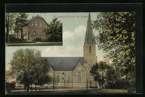 AK Glane / Bad Iburg, Pfarrhaus und St. Jacobus-Kirche