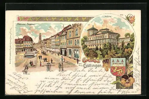 Lithographie Göttingen, Weender Strasse mit Rohns