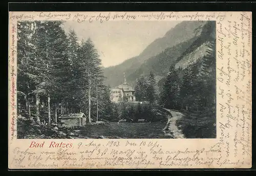 AK Bad Ratzes, Ortsansicht im Grünen