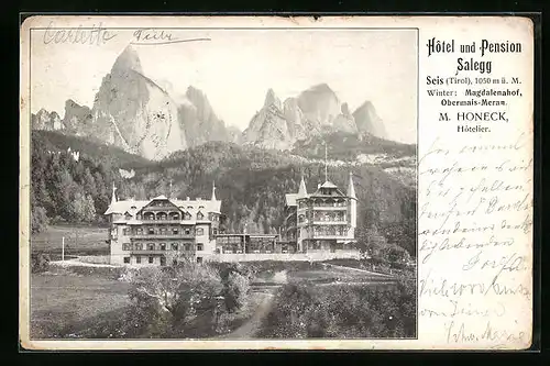AK Seis, Hotel und Pension Salegg mit Bergpanorama