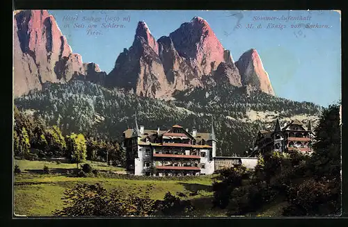 AK Seis a. Schlern, Blick zum Hotel Salegg