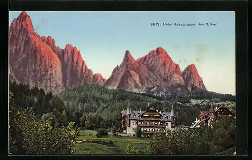 AK Seis a. Schlern, Blick zum Hotel Salegg
