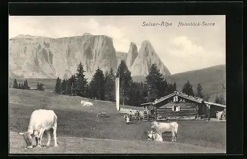 AK Kastelruth, Seiser-Alpe mit Heissböck-Senne