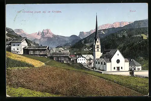 AK St. Cristina in Gröden, Panorama mit Kirche