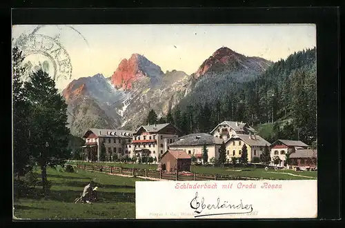 AK Schluderbach, Panorama mit Croda Rossa