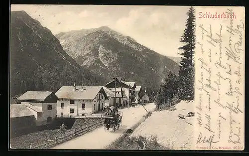 AK Schluderbach, Panorama mit Strassenpartie