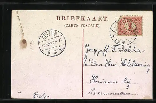 AK Amsterdam, Postkantoor, Strassenbahn