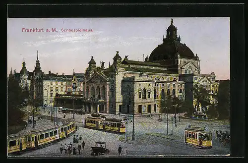 AK Frankfurt a. M., Schauspielhaus mit Strassenbahn