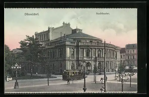 AK Düsseldorf, Stadttheater mit Strassenbahn