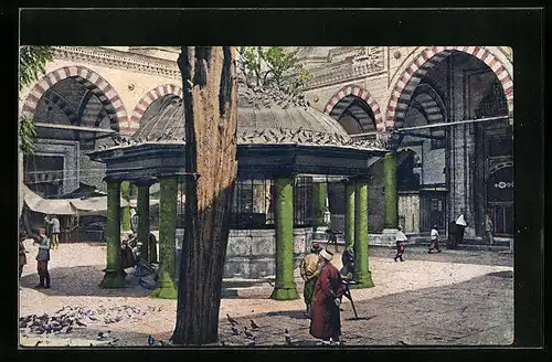 AK Constantinople, Cour et fontaine de la Mosquée Bayazed