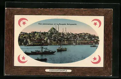 Präge-AK Constantinople, Vue panroamique et la Mosquée Suleymanié, Passepartout