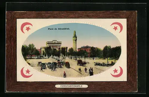 Präge-AK Constantinople, Place du Séraskérat, Passepartout