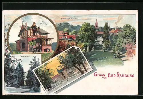 Künstler-AK Bad Rehburg, Sanatorium Dr. Lehrecke, Villa Dr. Lehrecke, Kurallee