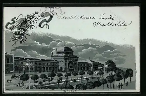 Mondschein-Lithographie Mannheim, Bahnhof