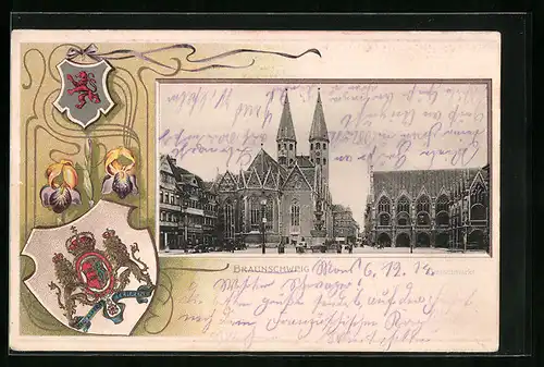 Passepartout-Lithographie Braunschweig, Kirche am Stadtmarkt, Wappen