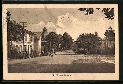 AK Curau, Strassenpartie mit Passanten