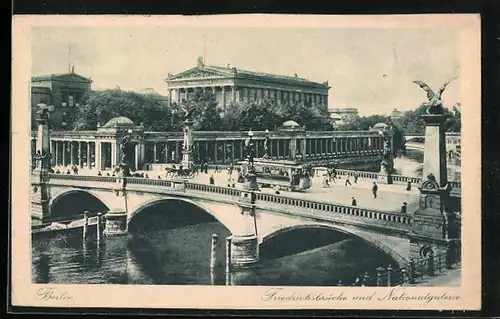 AK Berlin, Friedrichsbrücke und Nationalgalerie mit Strassenbahn