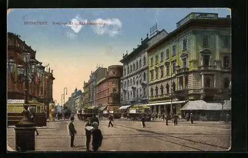 AK Budapest, Blick in die Rakoczistrasse mit Strassenbahn