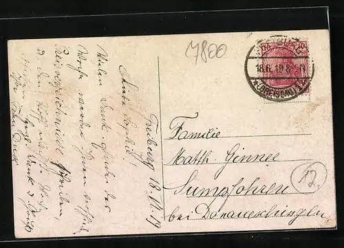 AK Freiburg i. Br., Partie an der Schwabentorbrücke mit Strassenbahn