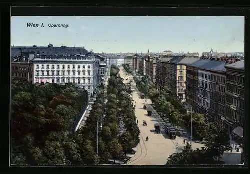 AK Wien, Opernring mit Strassenbahn aus der Vogelschau