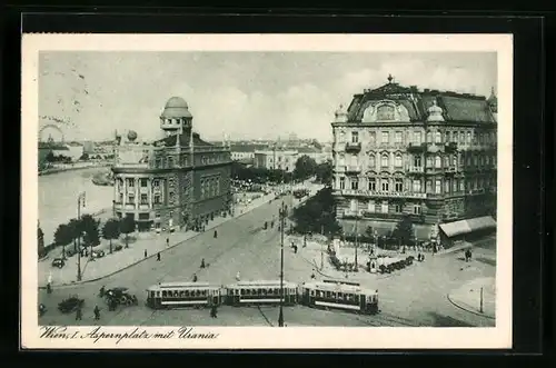 AK Wien, Aspernplatz mit Urania und Strassenbahn