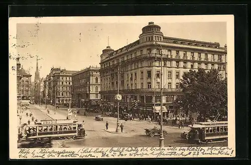 AK Wien, Blick in die Kärntnerstrasse mit Strassenbahn