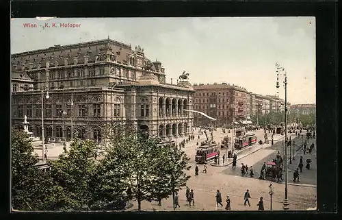 AK Wien, Strassenkreuzung an der K. K. Hofoper mit Strassenbahn