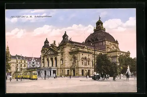 AK Frankfurt a. M., Ansicht Schauspielhaus mit Strassenbahn