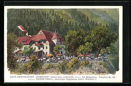 Künstler-AK F.A.C.M. Reisch: Badgastein, Cafe-Restaurant Gamskar