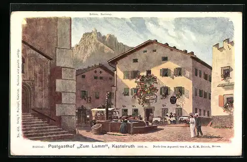 Künstler-AK F.A.C.M. Reisch: Kastelruth, Postgasthof Zum Lamm