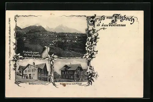 AK Filzbach /Wallensee, Gasthaus zum Rössli, Ortsansicht gegen Herzlikette