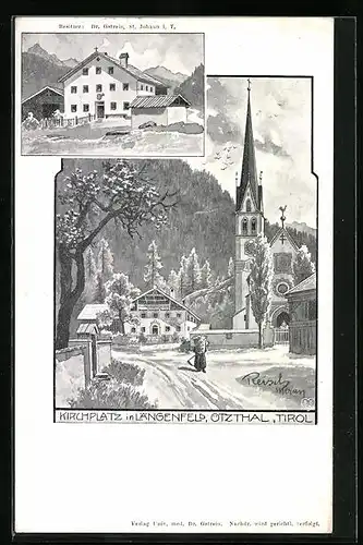 Künstler-AK F.A.C.M. Reisch: Längenfeld, Kirchplatz