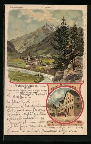 Künstler-AK F.A.C.M. Reisch: Pfunds-Stuben, Gasthof und Pension zur Post