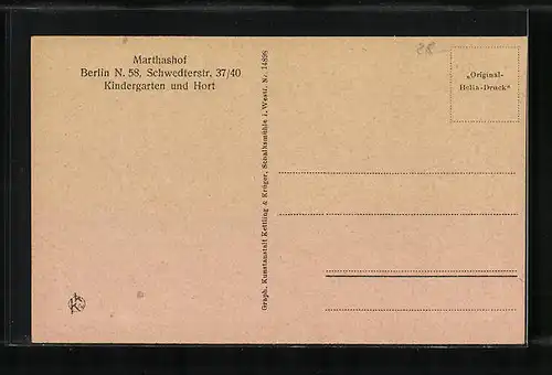 AK Berlin, Marthashof, Kindergarten und Hort in der Schwedterstr. 37 /40