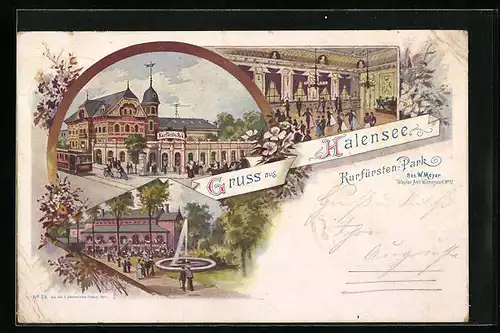 Künstler-AK Halensee, Kurfürsten-Park mit Springbrunnen